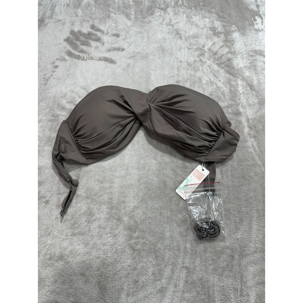 NWT Swim Systems Underwire Bandeau Bikini Top DD Cup Taupe Gray Twist Ruched